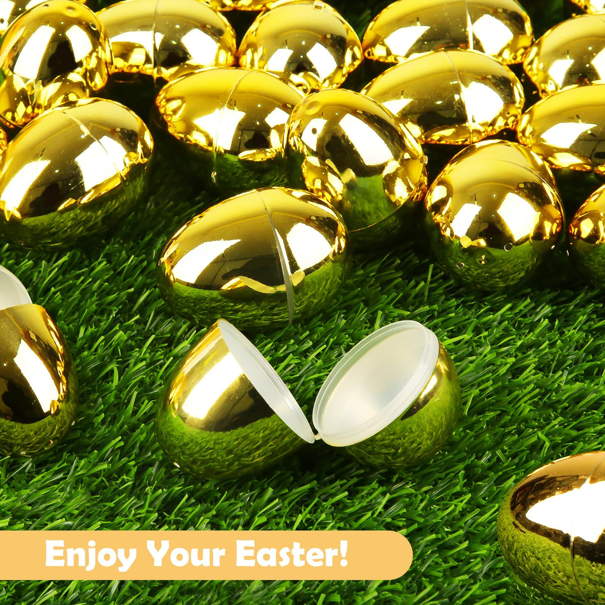LEASEN durable plastic golden egg designed for repeated Easter use