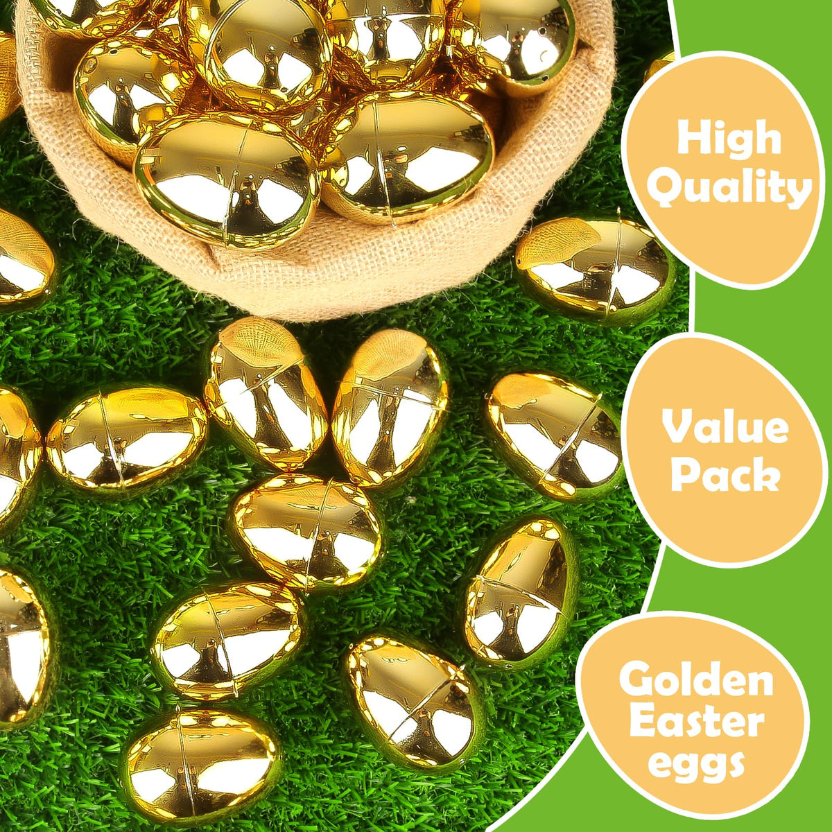 LEASEN gold eggs used as elegant Easter basket decor for celebrations