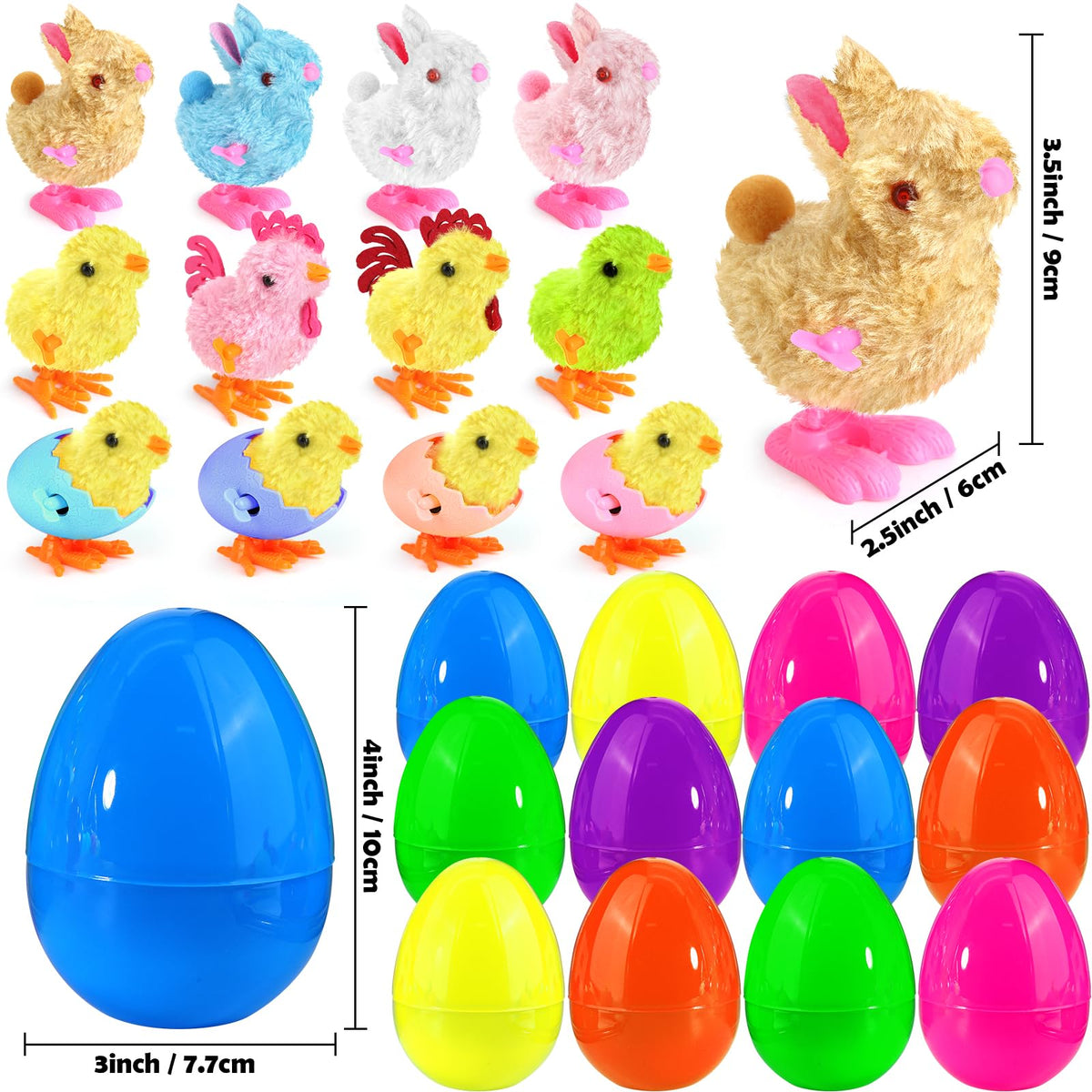 LEASEN wind-up chick toy inside rainbow Easter egg for cheerful prizes