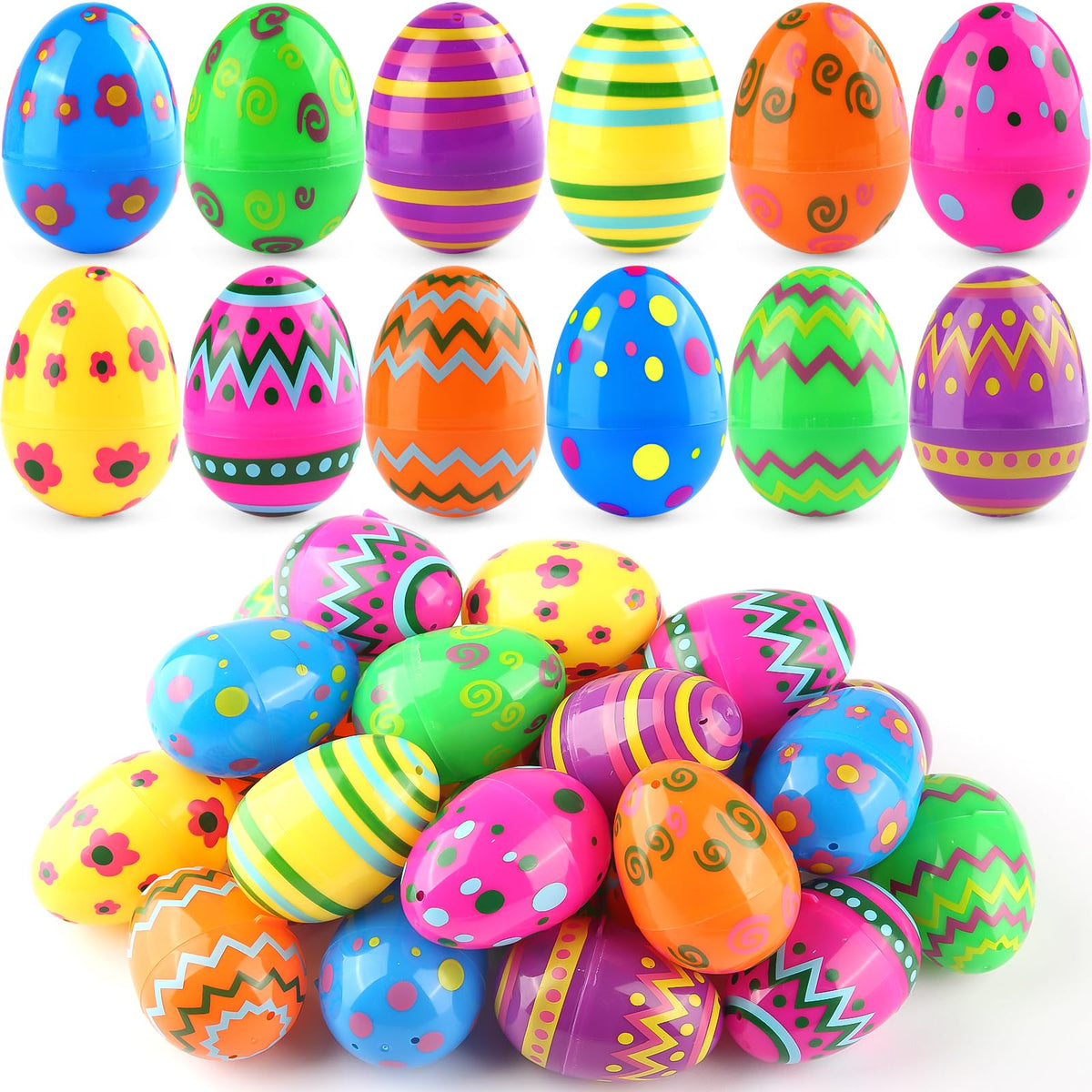 LEASEN printed Easter eggs 24-pack for festive hunts and displays.