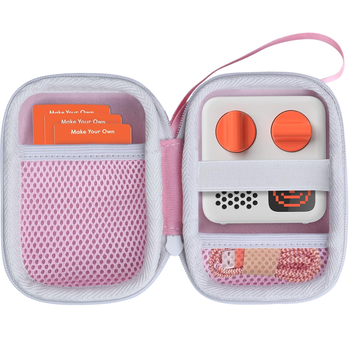 Lebakort Yoto Mini case, front view, pink and off-white, durable protection on the go.