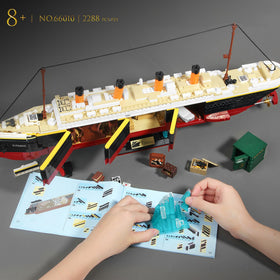 LeBrickCrt Titanic hull disassembly enables cruise and wreck modes for interactivity.