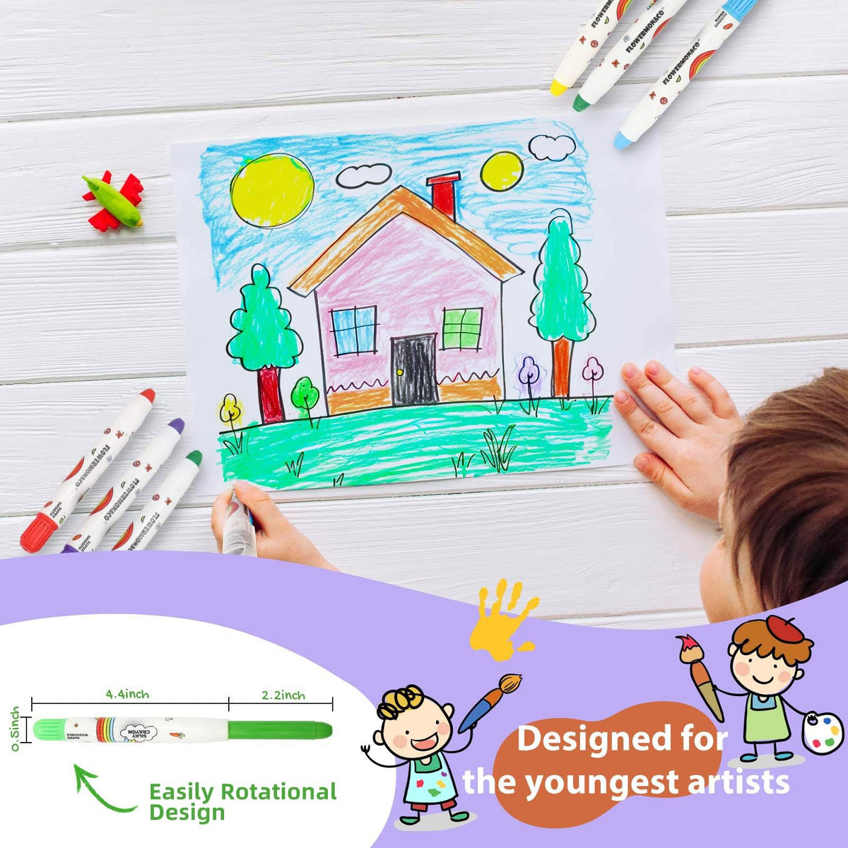 Lebze crayons wash off easily from skin with soap and water