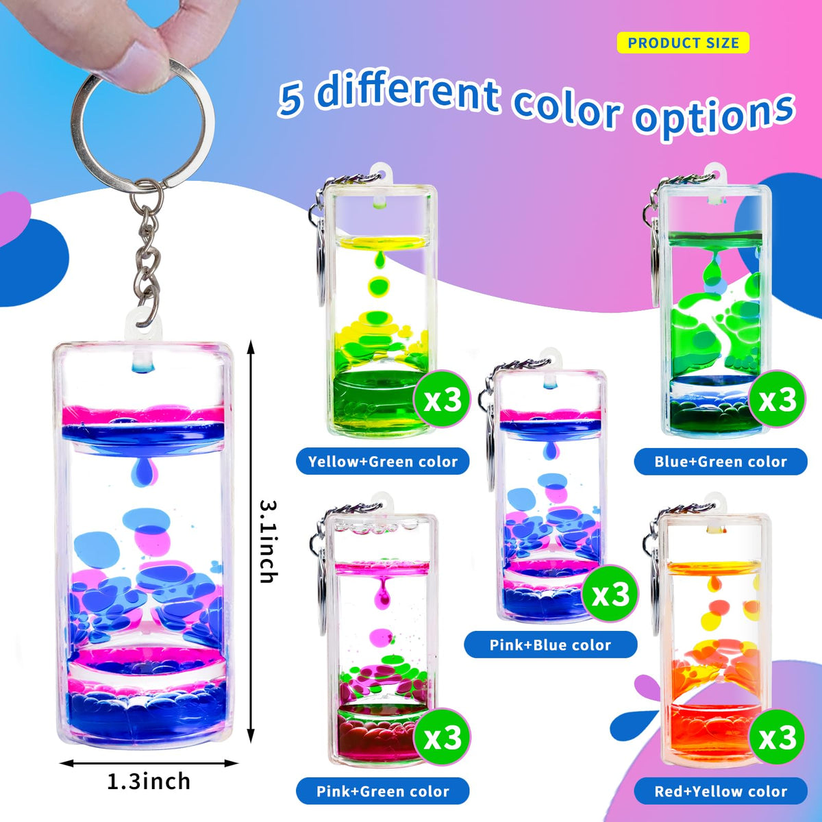 LECEHIVO liquid motion bubbler keychain pink blue green promotes focus and relaxed concentration on the move.