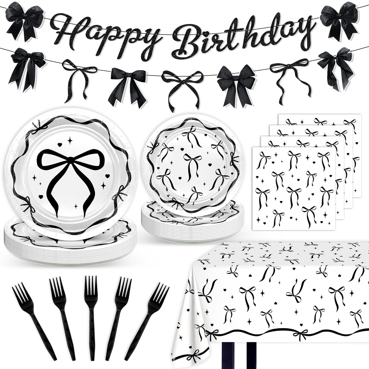 Lecheme Black Bow banner decor for chic birthday celebrations.