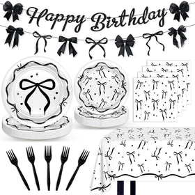 Lecheme Black Bow banner decor for chic birthday celebrations.