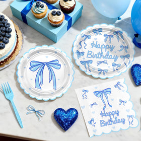 Lecheme Blue Bow banner 150x110 cm for elegant, reusable party decor