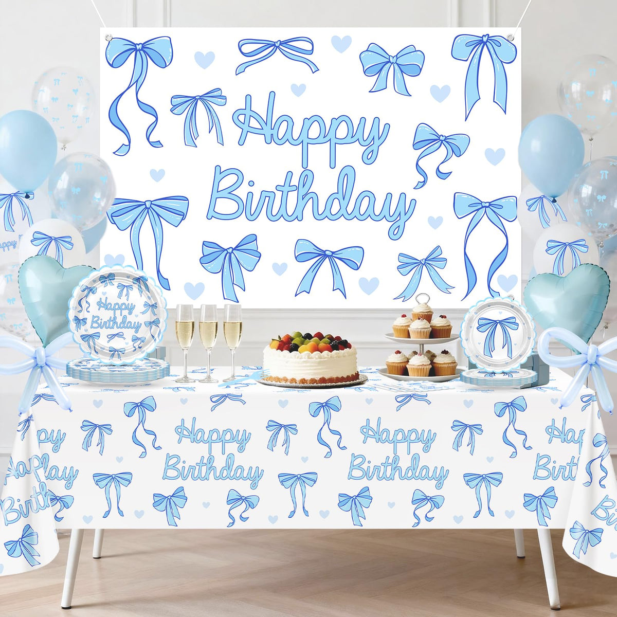 Lecheme Blue Bow 7-inch napkins add soft, stylish cake moments