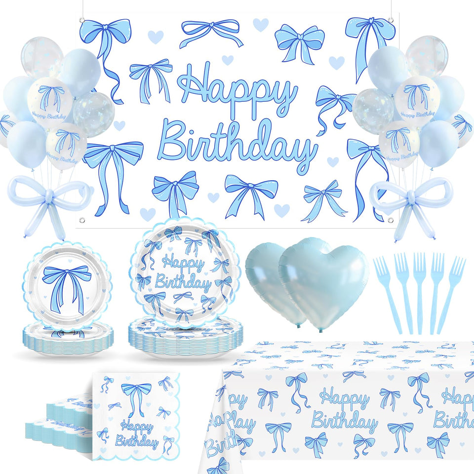 Lecheme Blue Bow 9-inch plates for a cohesive party dining look
