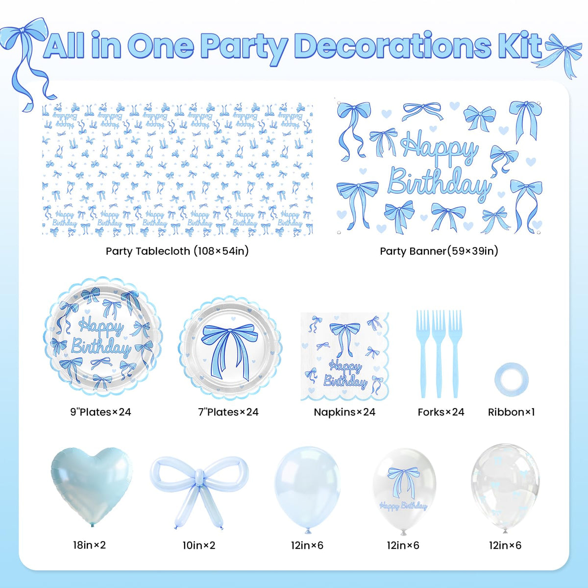 Lecheme Blue Bow tablecloth 274x137 cm for easy clean-up and chic presentation