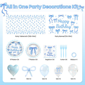 Lecheme Blue Bow tablecloth 274x137 cm for easy clean-up and chic presentation