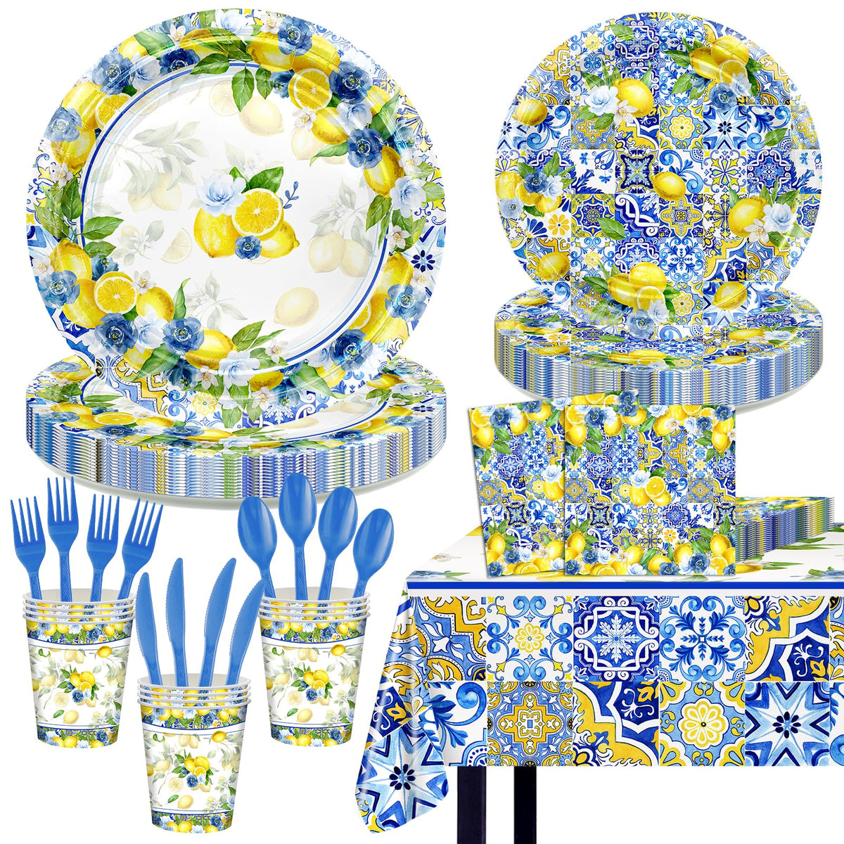 Lecheme Capri Lemon plates 7-inch on Amalfi Coast design for quick party setup