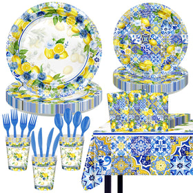 Lecheme Capri Lemon plates 7-inch on Amalfi Coast design for quick party setup