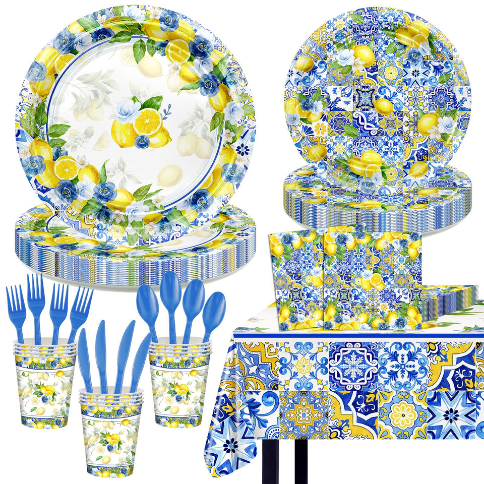 Lecheme Capri Lemon plates 7-inch on Amalfi Coast design for quick party setup