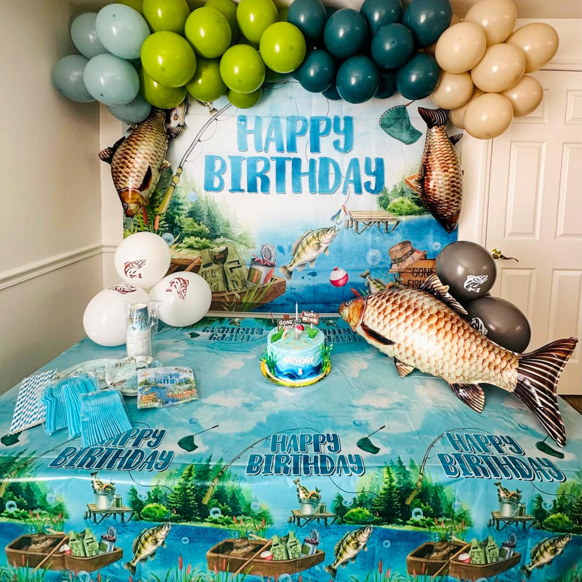 Lecheme Gone Fishing banner announces the party with a playful theme