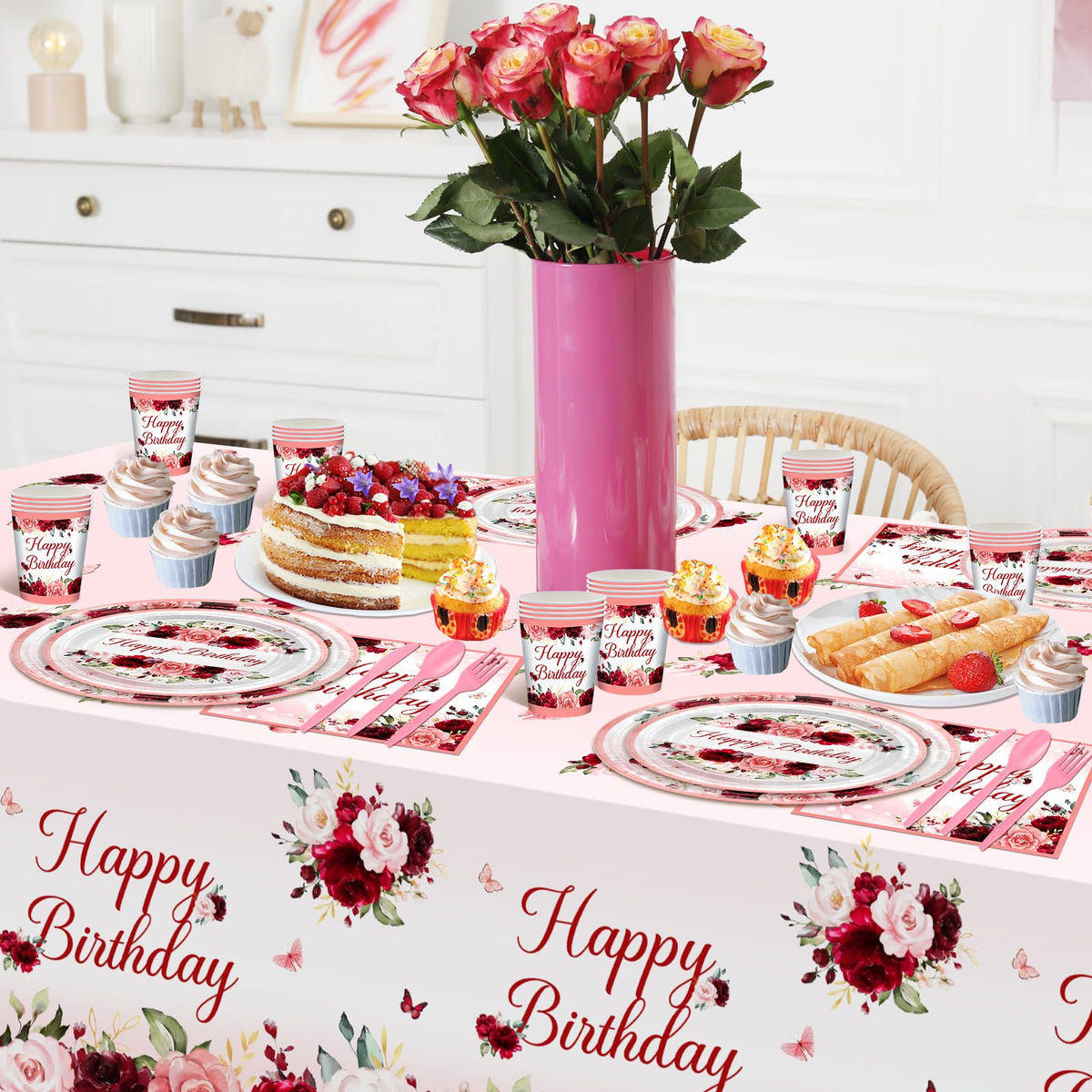 Lecheme rose-gold floral tablecloth protects surfaces with waterproof, oil-proof practicality