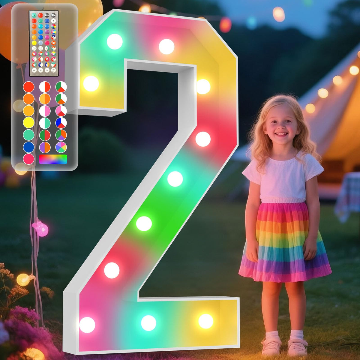 Ledido 4FT marquee number 2 glows brightly for festive party decor and photo moments