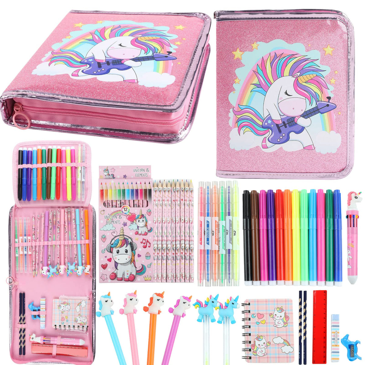 Leeche unicorn pencil case with fruit-scented markers for organized art play
