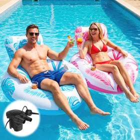 LEECICILE heart pool float with cup holders for refreshing pool lounging.