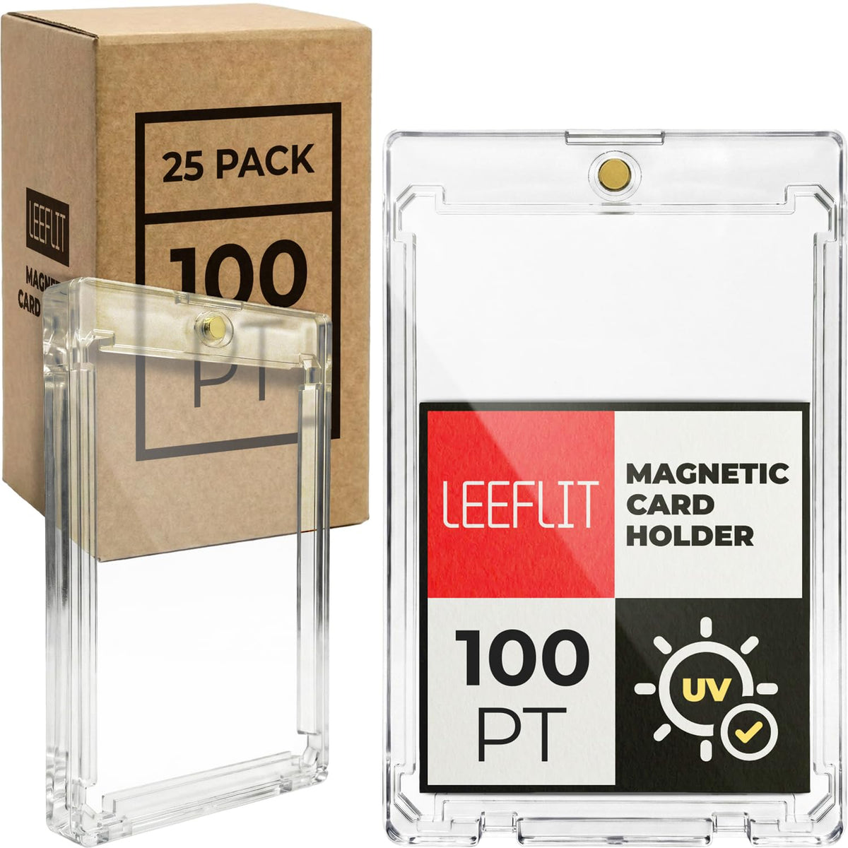 LEEFLIT 100PT magnetic card holder compact front view for organized memorabilia.