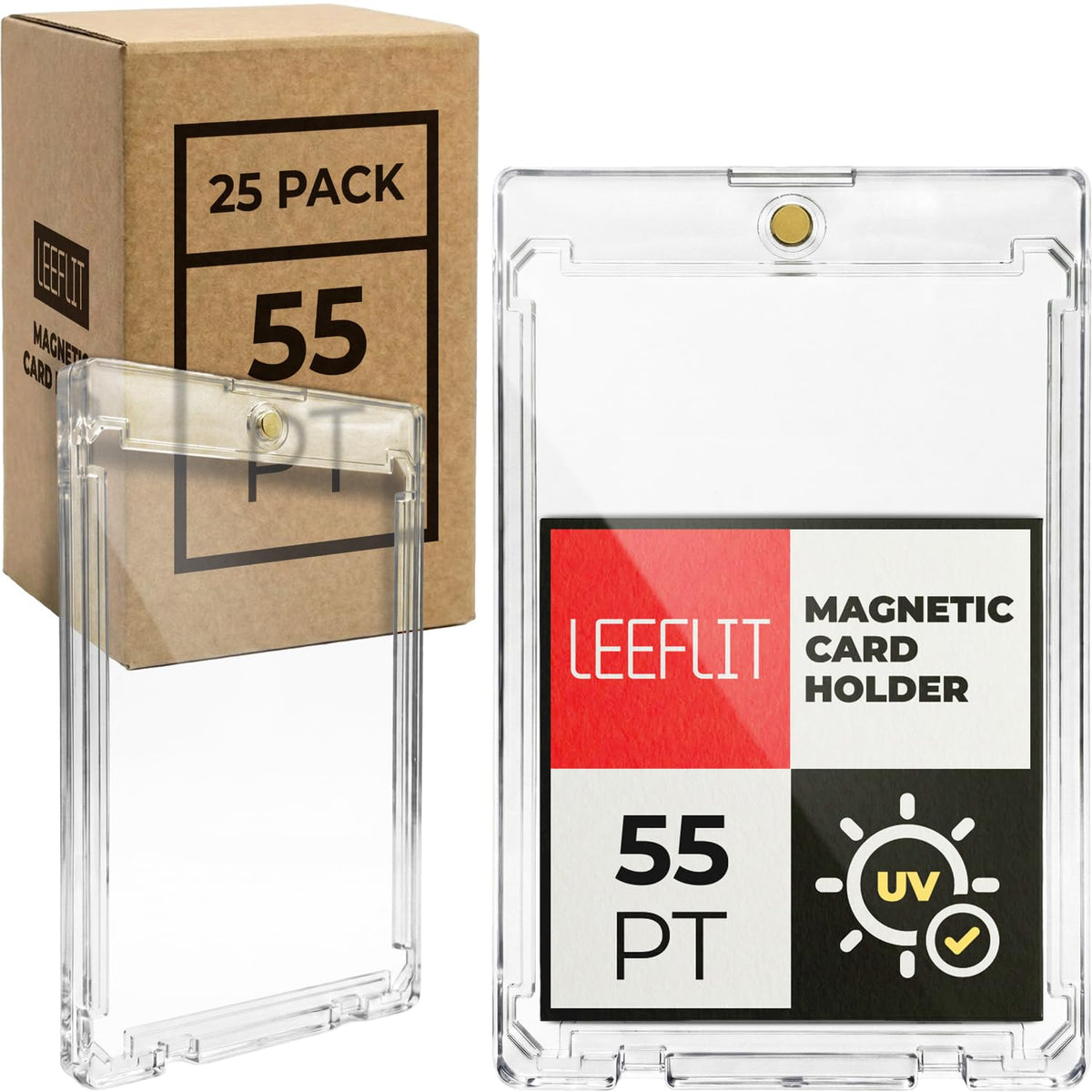 LEEFLIT 55pt magnetic card holders front view showing ultra-slim profile and archival protection