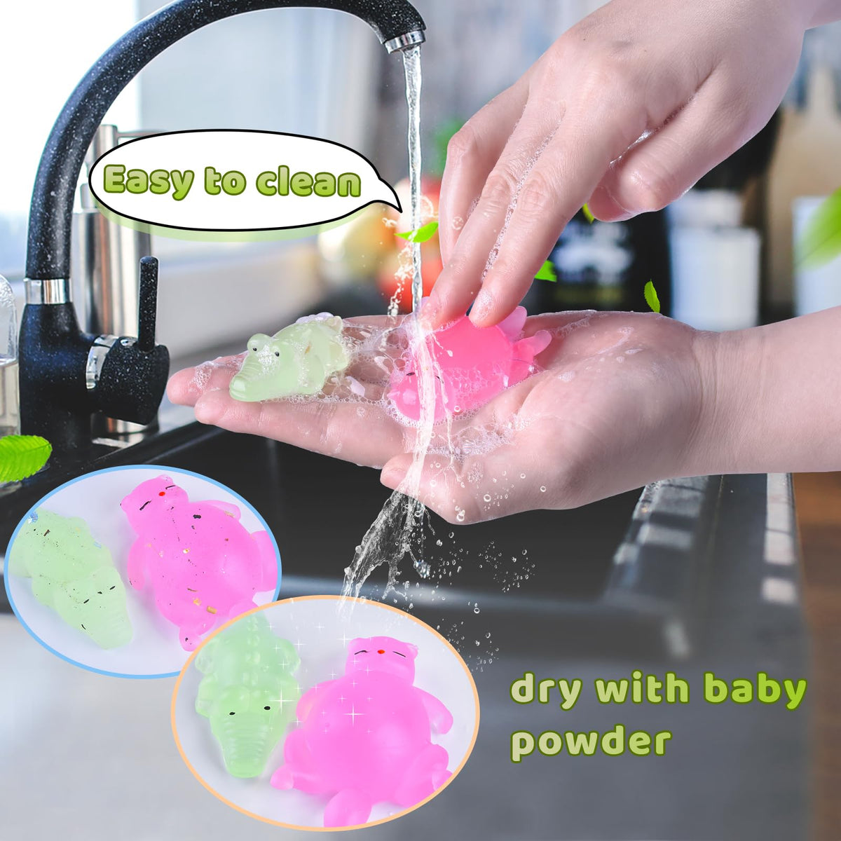 Leehur frog mochi squishy toys are bright and easy to clean.