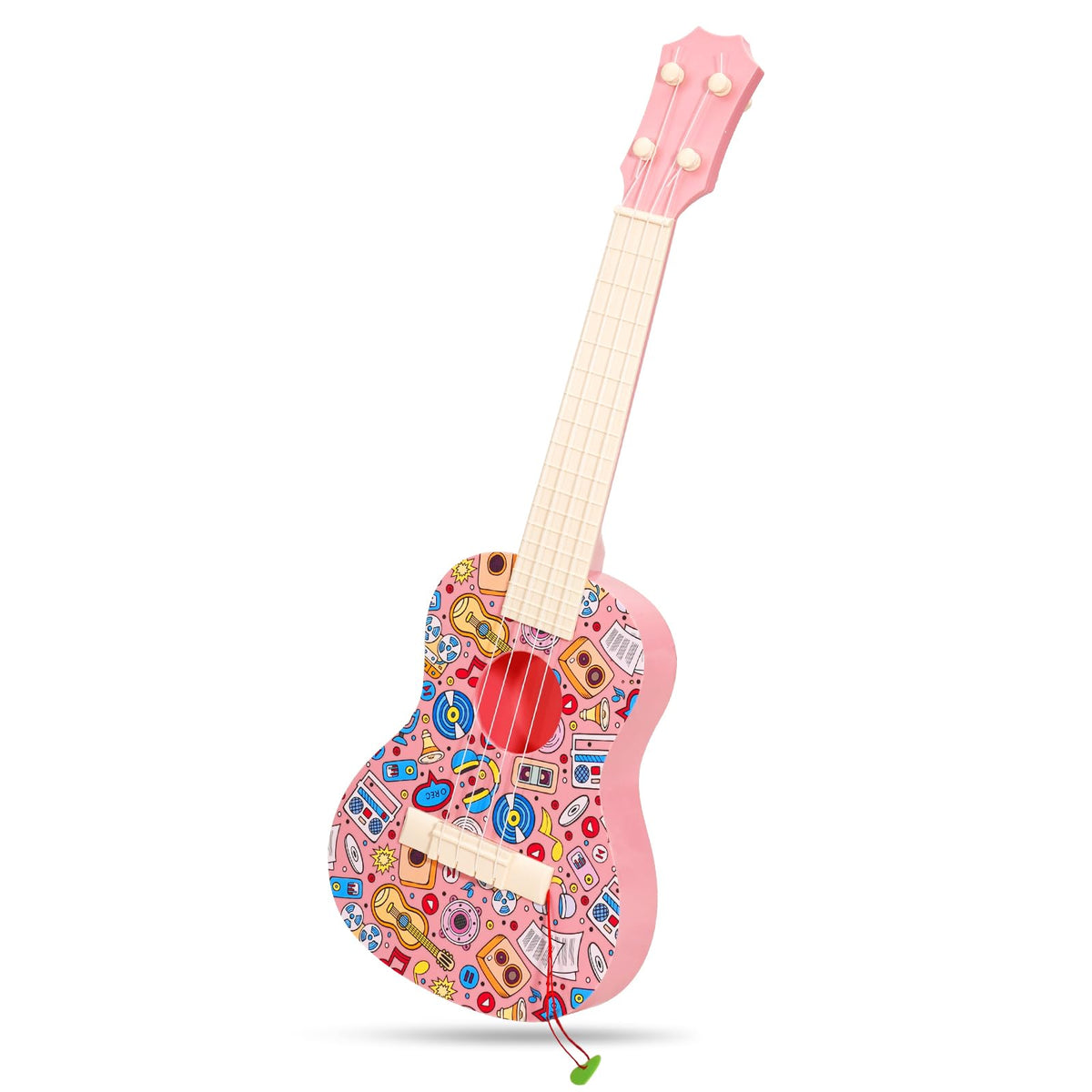 LeeQee 21in colorful graffiti ukulele pink, ideal for young beginners learning rhythm