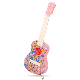 LeeQee 21in colorful graffiti ukulele pink, ideal for young beginners learning rhythm