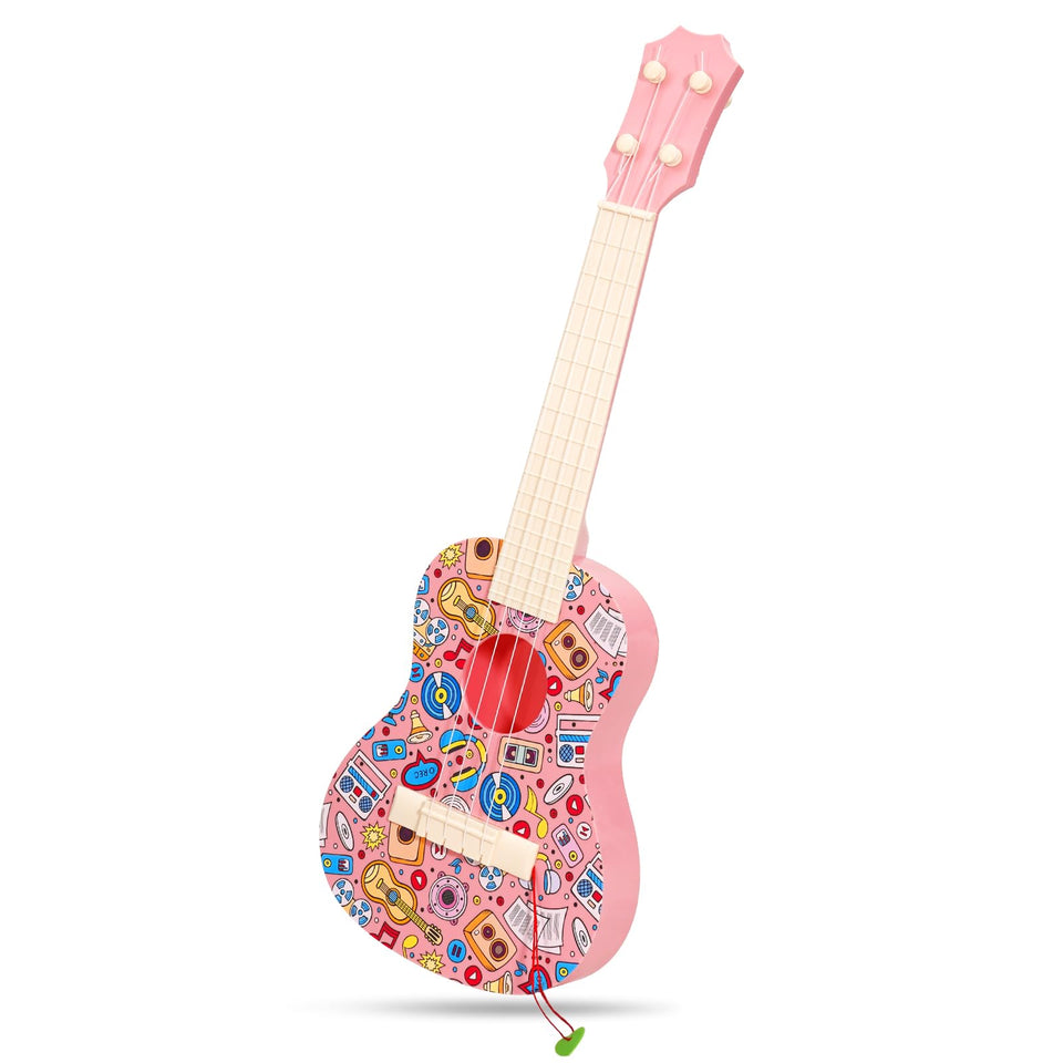 LeeQee 21in colorful graffiti ukulele pink, ideal for young beginners learning rhythm