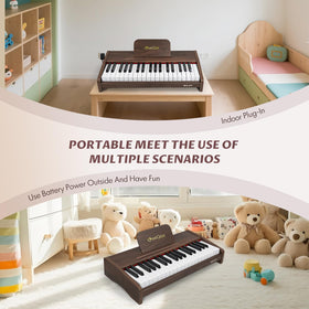 LeeQee 37-Key wooden piano key closeup emphasizes responsive keys for realistic play