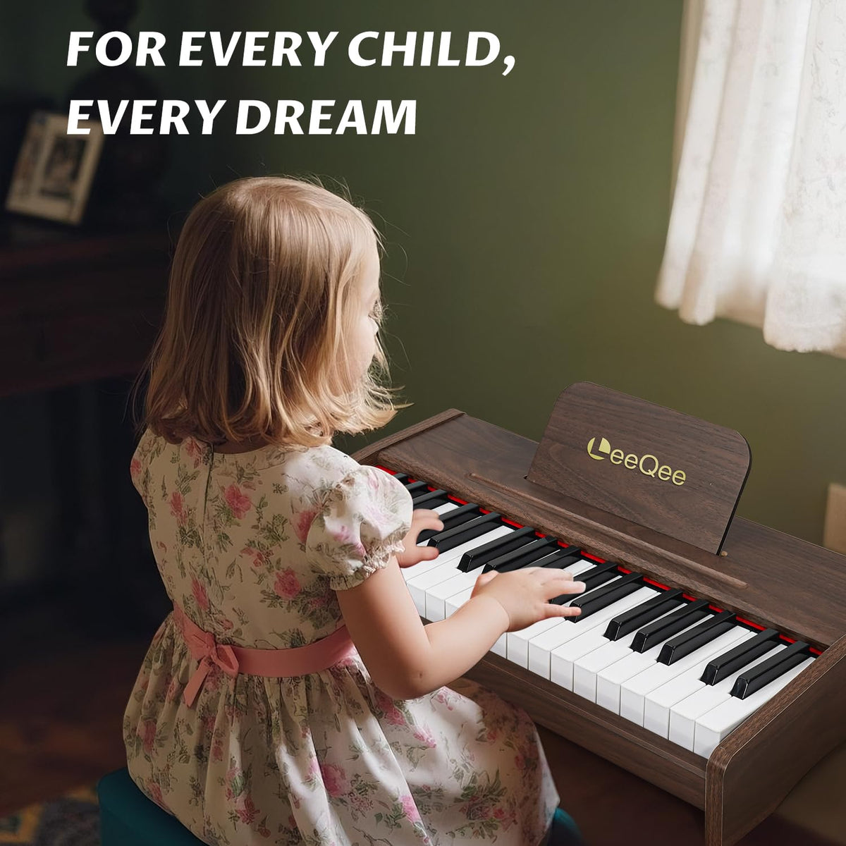 LeeQee 37-Key wooden piano mahogany finish conveys stylish decor and durable construction