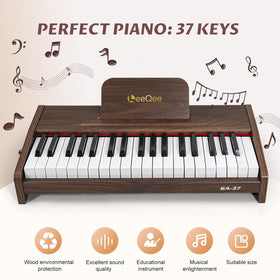 LeeQee 37-Key wooden piano side view highlights compact portability for practice