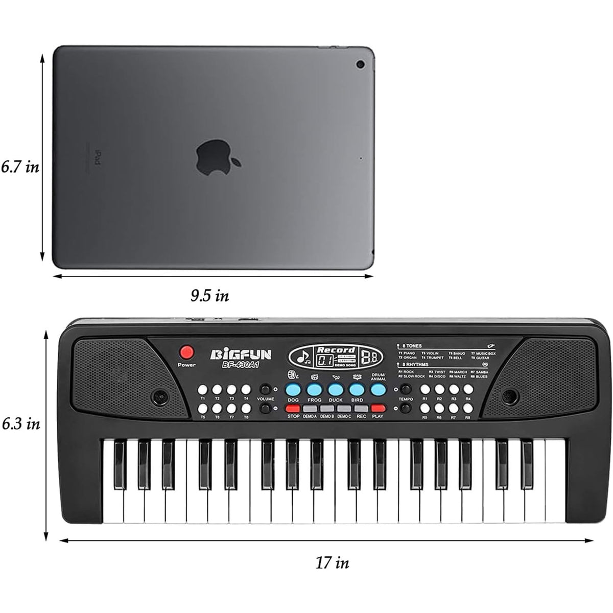 LeeQee 37-key kids piano, side view, compact design for travel and practice