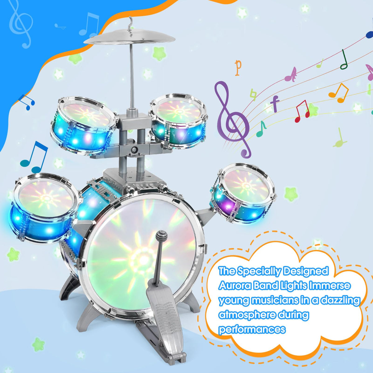 LeeQee medium drums promote hand-eye coordination during play.