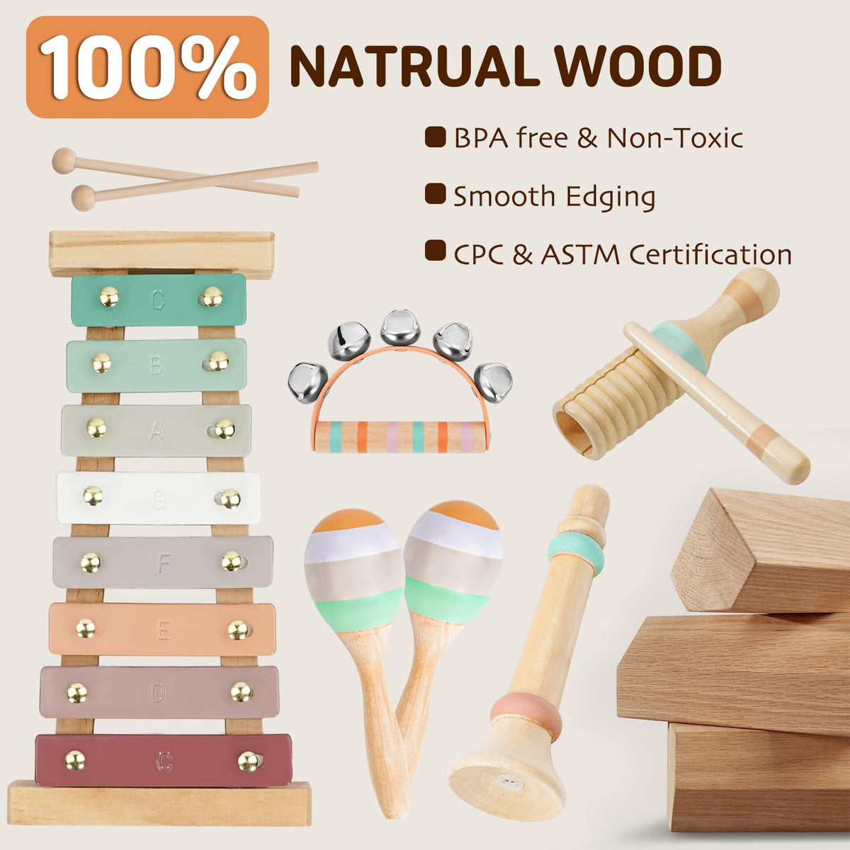 LeeQee wooden rattle offers multisensory exploration for little hands.