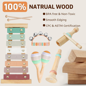 LeeQee wooden rattle offers multisensory exploration for little hands.