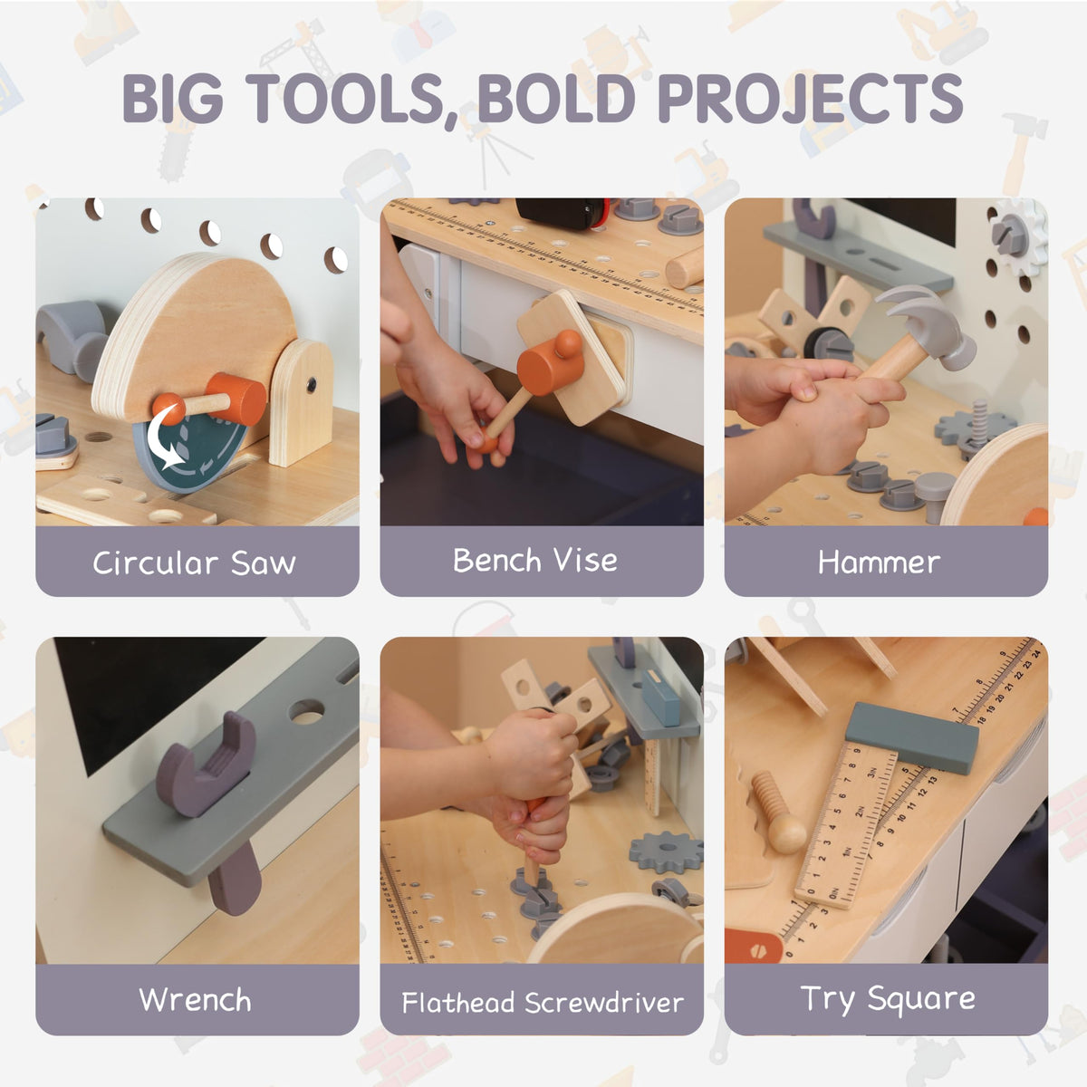 Leeshyah included hammer, saw, and wrench for hands-on learning.
