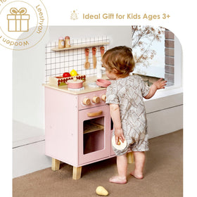 Leeshyah pink wooden play kitchen faucet enhances realistic role-play experiences