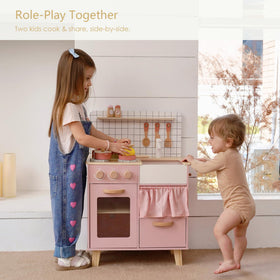 Leeshyah pink wooden play kitchen stove top encourages creative pretend cooking