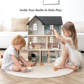 Leeshyah wooden dollhouse open plan layout supports versatile storytelling
