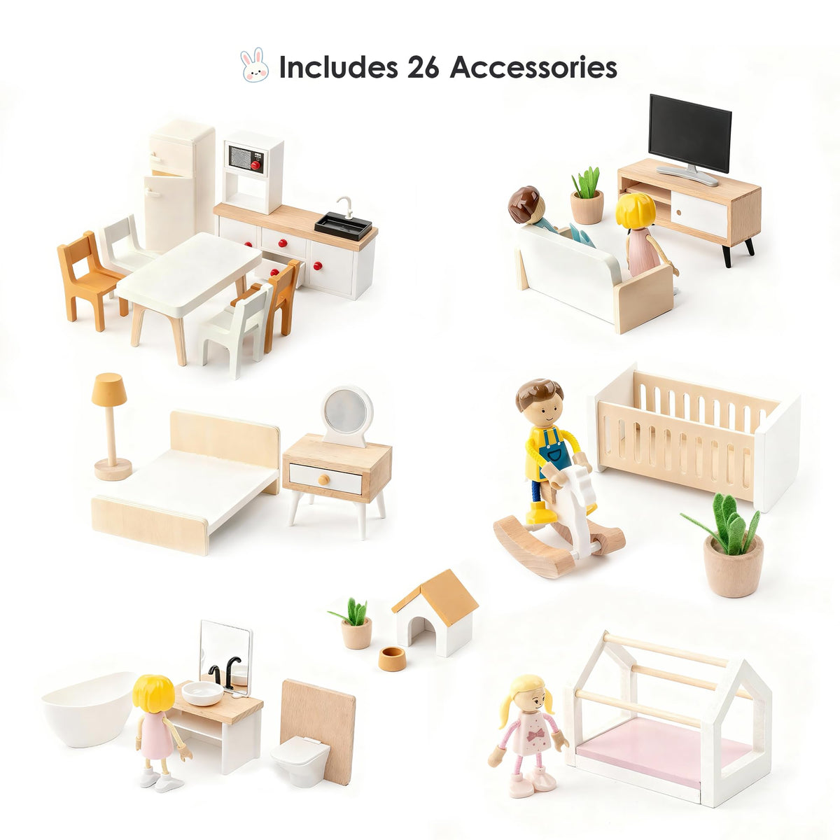 Leeshyah wooden dollhouse working doors and drawers for authentic interaction