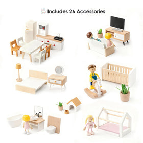 Leeshyah wooden dollhouse working doors and drawers for authentic interaction