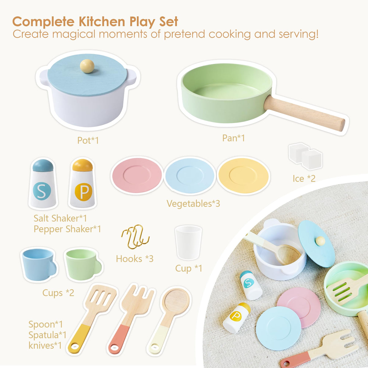 Leeshyah utensils set for cooperative cooking and sharing play