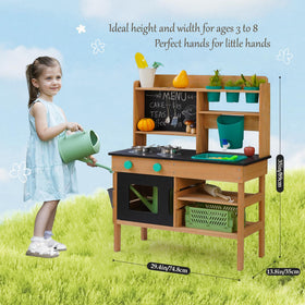 Leeshyah wooden mud kitchen chalkboard: built-in space for daily menus and imaginative notes.