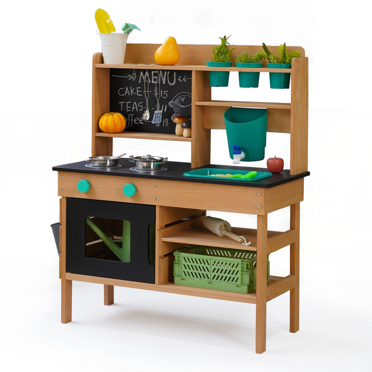 Leeshyah wooden mud kitchen sink: sturdy play sink for water-based pretend washing.