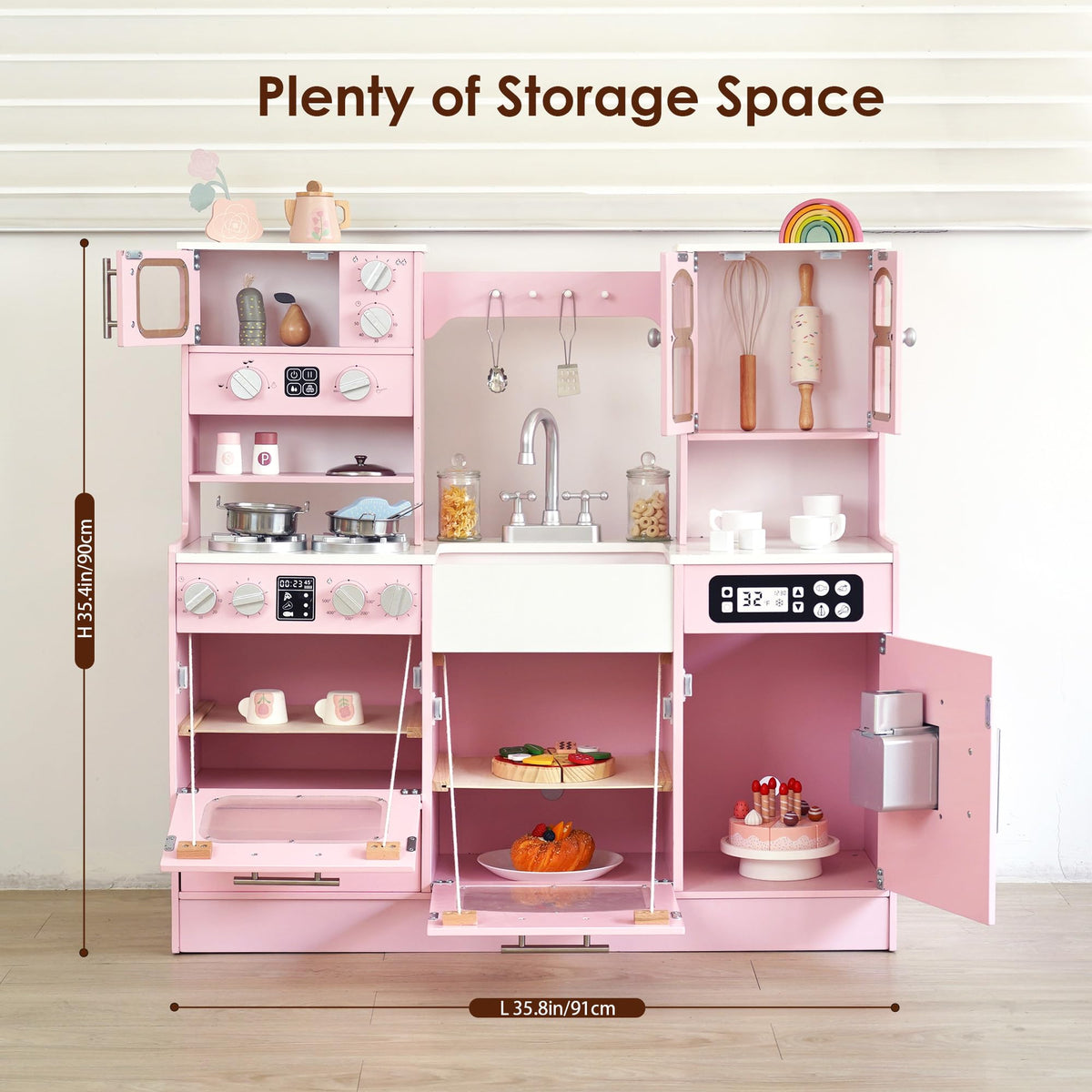 Leeshyah play kitchen lights and sounds add realism to kids' cooking play.