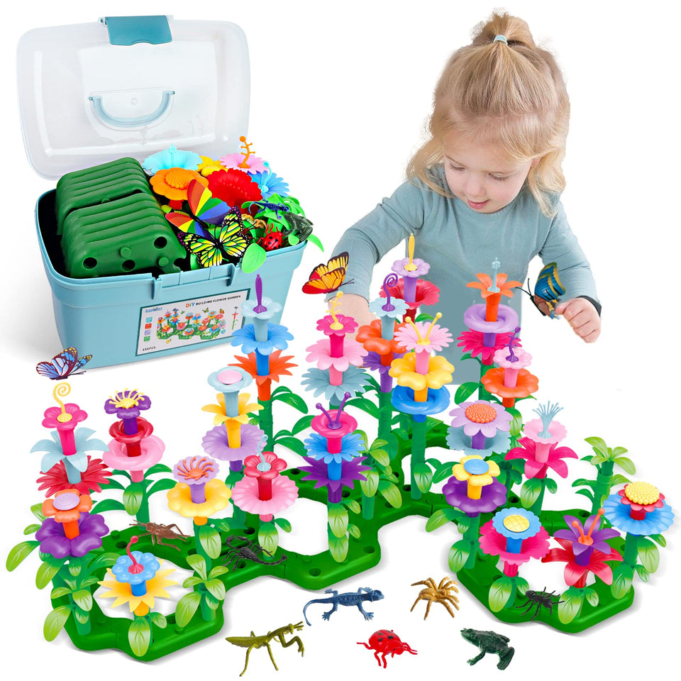 Leetous flower garden assembly promotes imaginative play and easy garden setup.