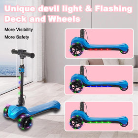 LEFELWEL 3-wheel scooter blue side view highlights foldable design