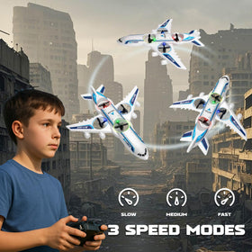 LEFEI RC drone airplane white 360° flips mid-air.