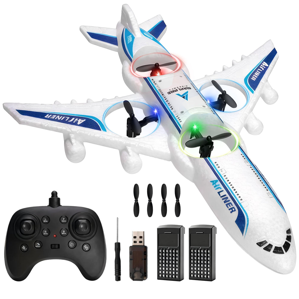 LEFEI RC drone airplane white front view, ready-to-fly for beginners.